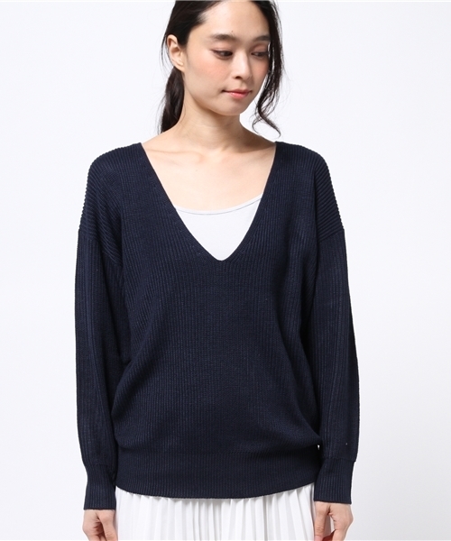 OUTLET（アウトレット）の「【goocy】深VユルKnitプルオーバー（ニット/セーター・レディース・ネイビー/ピンク・FREE）」の5枚目の写真