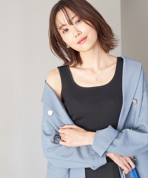 ROPE' PICNIC（ロペピクニック）の「UVカット・洗濯機OK/スクエアネックニットタンクトップ（タンクトップ・レディース・ブラック/ホワイト系その他5/ライトグレー・38）」の10枚目の写真