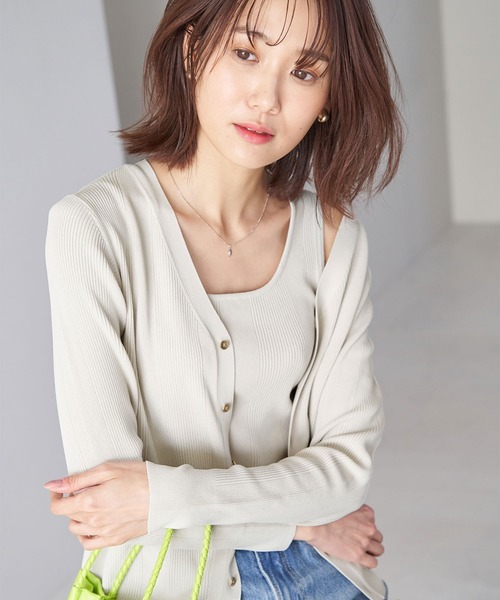 ROPE' PICNIC（ロペピクニック）の「UVカット・洗濯機OK/スクエアネックニットタンクトップ（タンクトップ・レディース・ブラック/ホワイト系その他5/ライトグレー・38）」の13枚目の写真