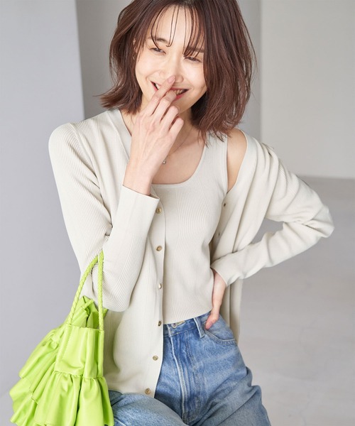 ROPE' PICNIC（ロペピクニック）の「UVカット・洗濯機OK/スクエアネックニットタンクトップ（タンクトップ・レディース・ブラック/ホワイト系その他5/ライトグレー・38）」の19枚目の写真