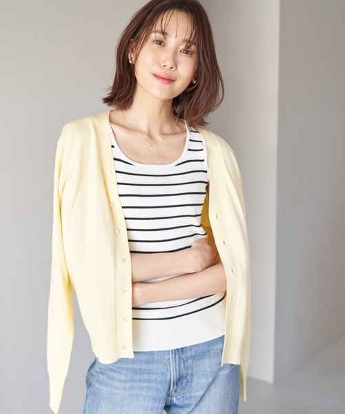 ROPE' PICNIC（ロペピクニック）の「UVカット・洗濯機OK/スクエアネックニットタンクトップ（タンクトップ・レディース・ブラック/ホワイト系その他5/ライトグレー・38）」の11枚目の写真