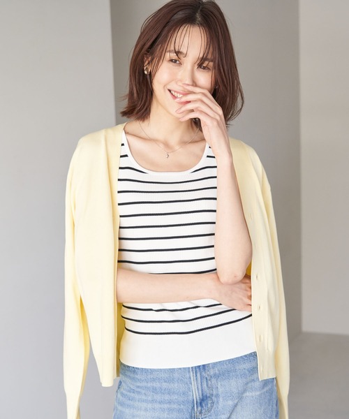 ROPE' PICNIC（ロペピクニック）の「UVカット・洗濯機OK/スクエアネックニットタンクトップ（タンクトップ・レディース・ブラック/ホワイト系その他5/ライトグレー・38）」の5枚目の写真