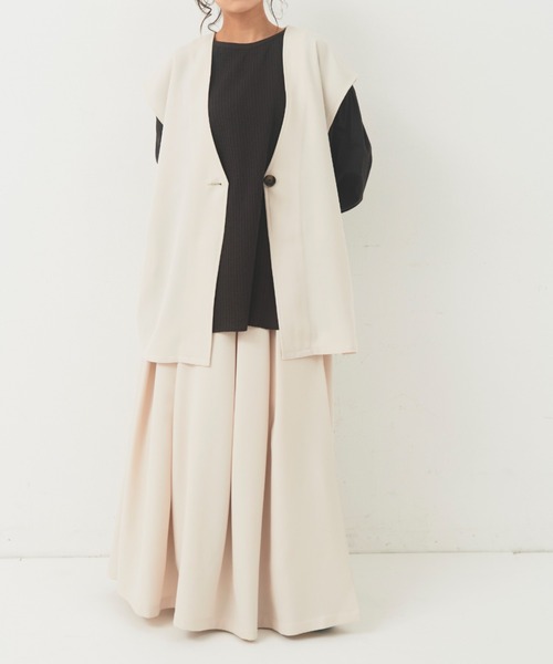 Libra Cue（リブラ キュー）の「タックボリュームロングスカート（スカート・レディース・アイボリー/ブラック・FREE）」の14枚目の写真