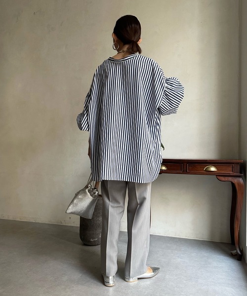 DouDou（ドゥドゥ）の「前後2WAYストライプブラウス（シャツ/ブラウス・レディース・ネイビー/バイオレット・FREE）」の10枚目の写真
