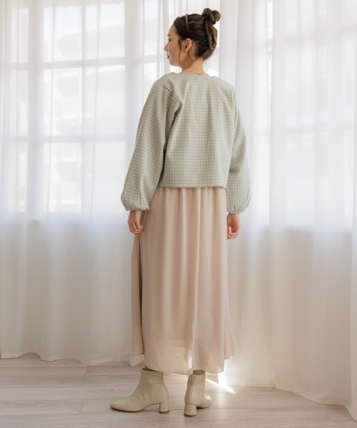 flower（フラワー）の「パーリーチェックトップ（カーディガン/ボレロ・レディース・ベージュ/カーキ・FREE）」の4枚目の写真