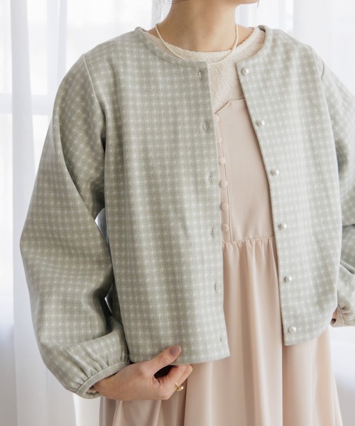 flower（フラワー）の「パーリーチェックトップ（カーディガン/ボレロ・レディース・ベージュ/カーキ・FREE）」の14枚目の写真