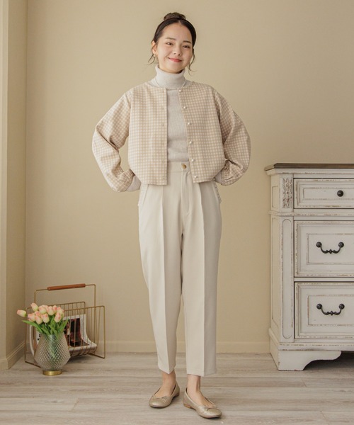 flower（フラワー）の「パーリーチェックトップ（カーディガン/ボレロ・レディース・ベージュ/カーキ・FREE）」の8枚目の写真