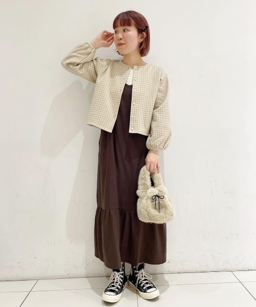 flower（フラワー）の「パーリーチェックトップ（カーディガン/ボレロ・レディース・ベージュ/カーキ・FREE）」の10枚目の写真