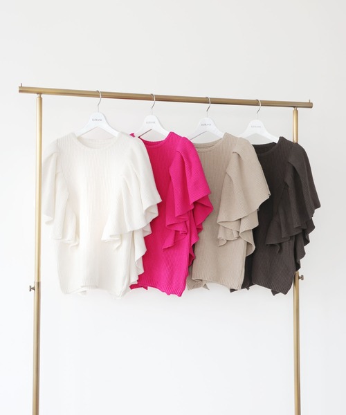 エルフランク ELFRANK ダンボールニットラッフルスリーブプルオーバー （グレー） エルフランク ELFRANK ダンボールニットドルマンスリーブプルオーバー