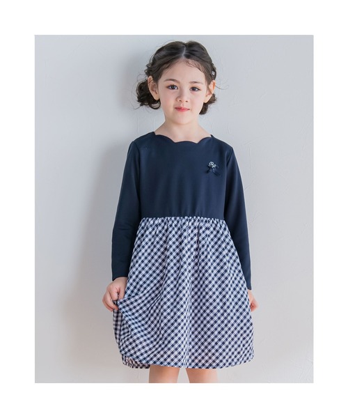 BeBe(ベベ)の「BeBe/ポンチ ギンガム チェック ドッキング ワンピース (90~150cm)(ワンピース・キッズ・ブルー系その他・140/90/120/150/110/100/130)」の1枚目の写真