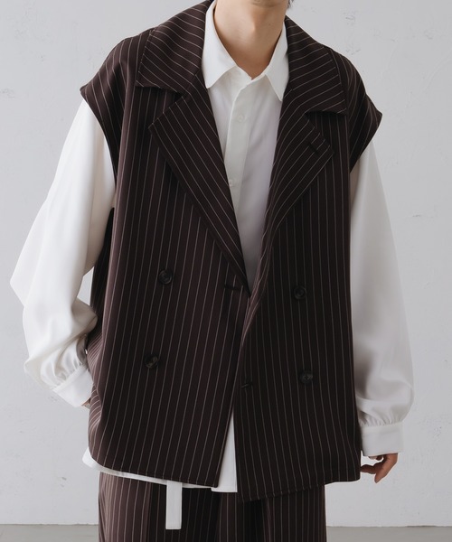 epnok（エプノック）の「ダブルテーラードストライプジレベスト（ベスト・メンズ・モカ/ネイビー/チャコールグレー・SMALL/MEDIUM/LARGE）」の5枚目の写真