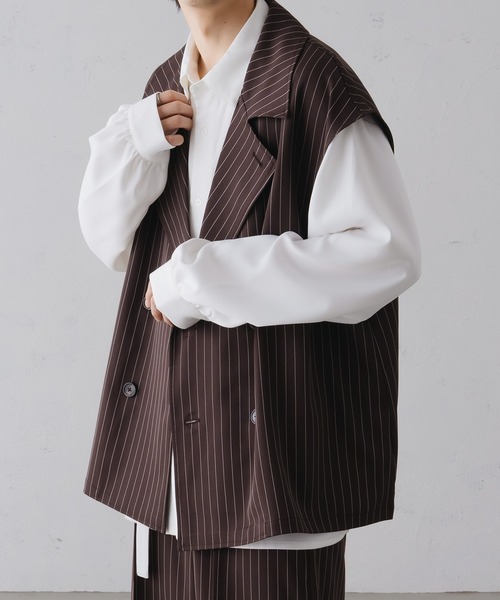 epnok（エプノック）の「ダブルテーラードストライプジレベスト（ベスト・メンズ・モカ/ネイビー/チャコールグレー・SMALL/MEDIUM/LARGE）」の4枚目の写真