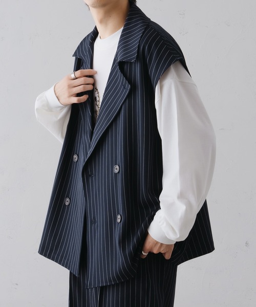 epnok（エプノック）の「ダブルテーラードストライプジレベスト（ベスト・メンズ・モカ/ネイビー/チャコールグレー・SMALL/MEDIUM/LARGE）」の13枚目の写真