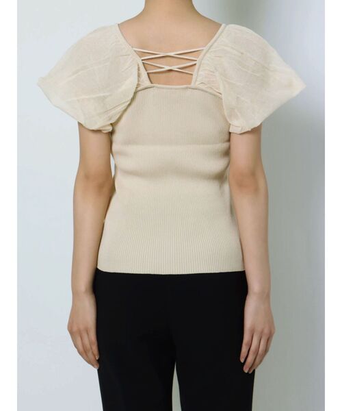 LAGUNAMOON（ラグナムーン）の「バルーンスリーブレースアップニットプルオーバー（ニット/セーター・レディース・ブラック/ホワイト/ネイビー・FREE）」の6枚目の写真