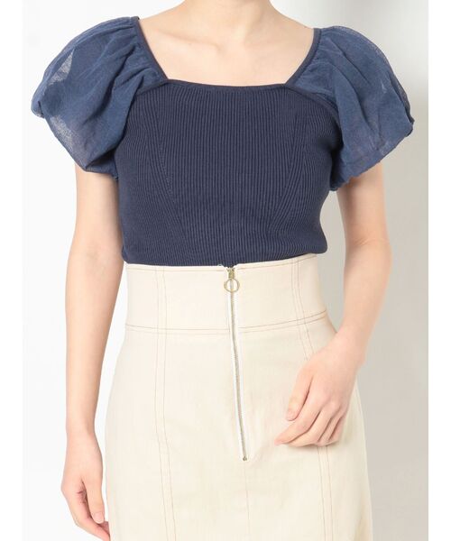 LAGUNAMOON（ラグナムーン）の「バルーンスリーブレースアップニットプルオーバー（ニット/セーター・レディース・ブラック/ホワイト/ネイビー・FREE）」の5枚目の写真