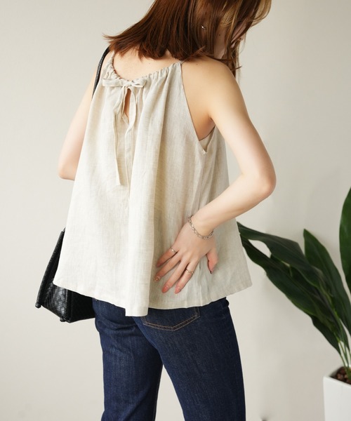 IAMUSE（アイアミューズ）の「リネンドロートップス S0935【IAMUSE】（キャミソール・レディース・ブラック/ベージュ・FREE）」の2枚目の写真
