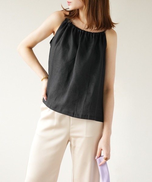 IAMUSE（アイアミューズ）の「リネンドロートップス S0935【IAMUSE】（キャミソール・レディース・ブラック/ベージュ・FREE）」の14枚目の写真