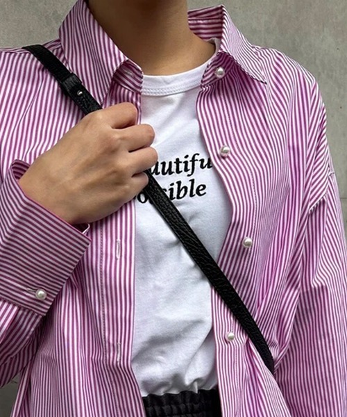 ANOTHER S(アナザーエス)の「パールボタンストライプシャツ(シャツ/ブラウス・レディース・ピンク系その他/ブルー/ネイビー系/ホワイト/グリーン系その他/ブルー系その他・FREE)」の7枚目の写真