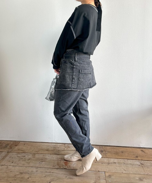 Kotoe(コトエ)の「ステッチ ドロップショルダー ロンT ビッグシルエット 春 レディース(Tシャツ/カットソー・レディース・ホワイト/ブラック・FREE)」の4枚目の写真