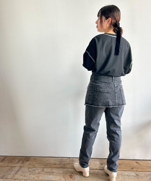 Kotoe(コトエ)の「ステッチ ドロップショルダー ロンT ビッグシルエット 春 レディース(Tシャツ/カットソー・レディース・ホワイト/ブラック・FREE)」の5枚目の写真