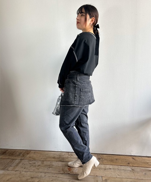 Kotoe(コトエ)の「ステッチ ドロップショルダー ロンT ビッグシルエット 春 レディース(Tシャツ/カットソー・レディース・ホワイト/ブラック・FREE)」の3枚目の写真
