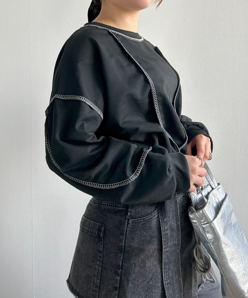 Kotoe(コトエ)の「ステッチ ドロップショルダー ロンT ビッグシルエット 春 レディース(Tシャツ/カットソー・レディース・ホワイト/ブラック・FREE)」の10枚目の写真