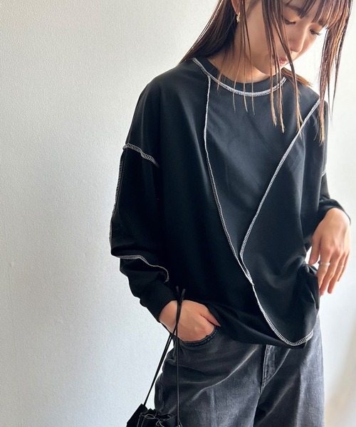 Kotoe(コトエ)の「ステッチ ドロップショルダー ロンT ビッグシルエット 春 レディース(Tシャツ/カットソー・レディース・ホワイト/ブラック・FREE)」の11枚目の写真