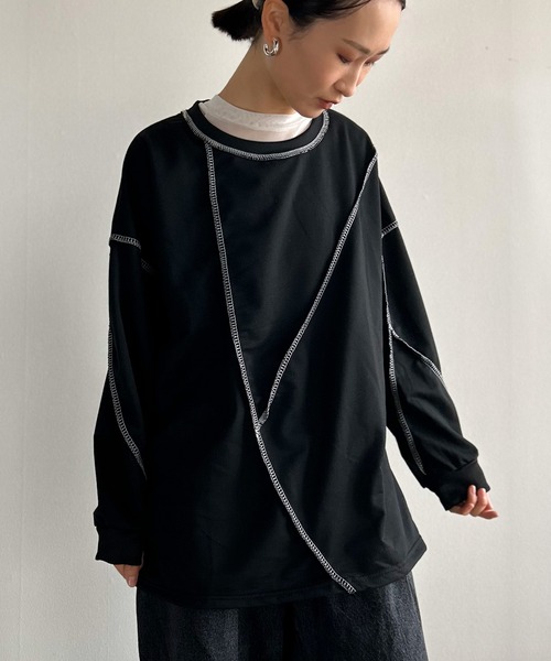 Kotoe(コトエ)の「ステッチ ドロップショルダー ロンT ビッグシルエット 春 レディース(Tシャツ/カットソー・レディース・ホワイト/ブラック・FREE)」の22枚目の写真