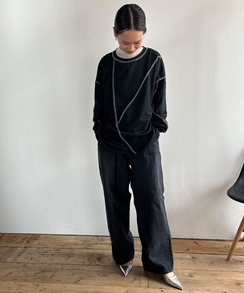 Kotoe(コトエ)の「ステッチ ドロップショルダー ロンT ビッグシルエット 春 レディース(Tシャツ/カットソー・レディース・ホワイト/ブラック・FREE)」の21枚目の写真