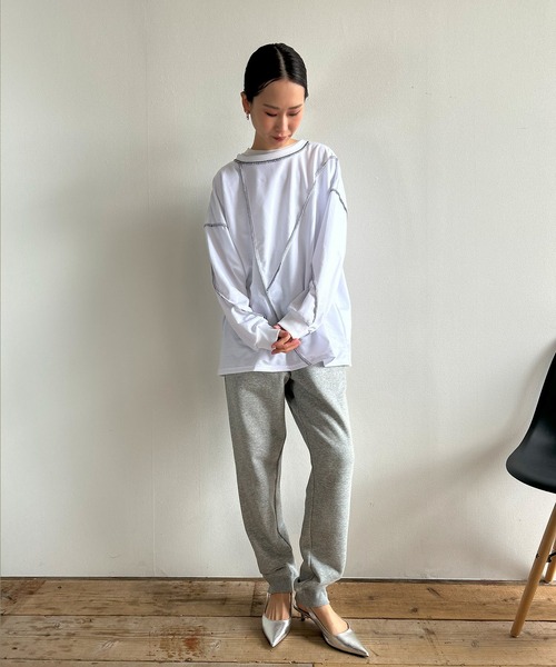 Kotoe(コトエ)の「ステッチ ドロップショルダー ロンT ビッグシルエット 春 レディース(Tシャツ/カットソー・レディース・ホワイト/ブラック・FREE)」の18枚目の写真