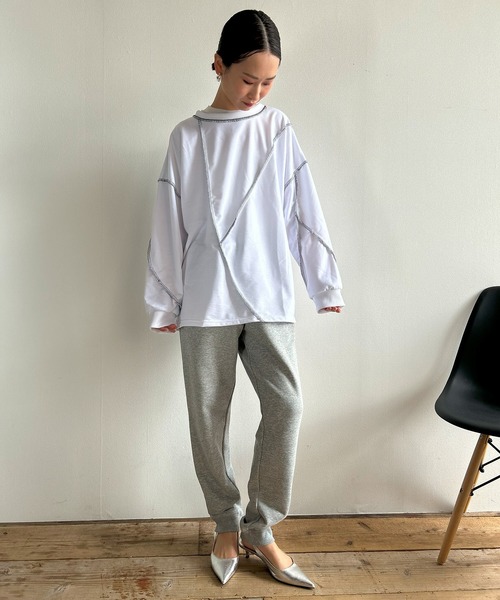 Kotoe(コトエ)の「ステッチ ドロップショルダー ロンT ビッグシルエット 春 レディース(Tシャツ/カットソー・レディース・ホワイト/ブラック・FREE)」の17枚目の写真