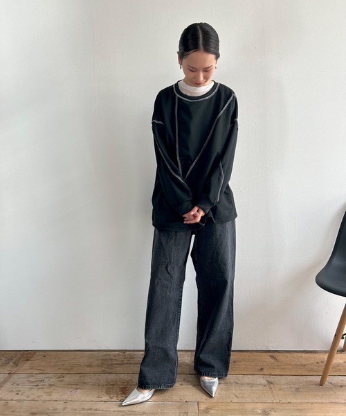 Kotoe(コトエ)の「ステッチ ドロップショルダー ロンT ビッグシルエット 春 レディース(Tシャツ/カットソー・レディース・ホワイト/ブラック・FREE)」の16枚目の写真