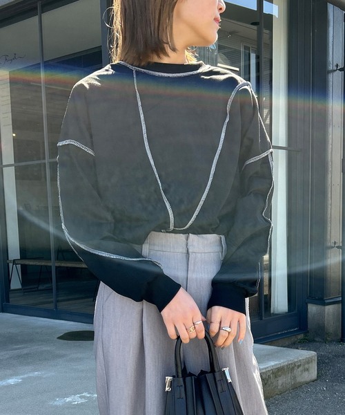 Kotoe(コトエ)の「ステッチ ドロップショルダー ロンT ビッグシルエット 春 レディース(Tシャツ/カットソー・レディース・ホワイト/ブラック・FREE)」の15枚目の写真