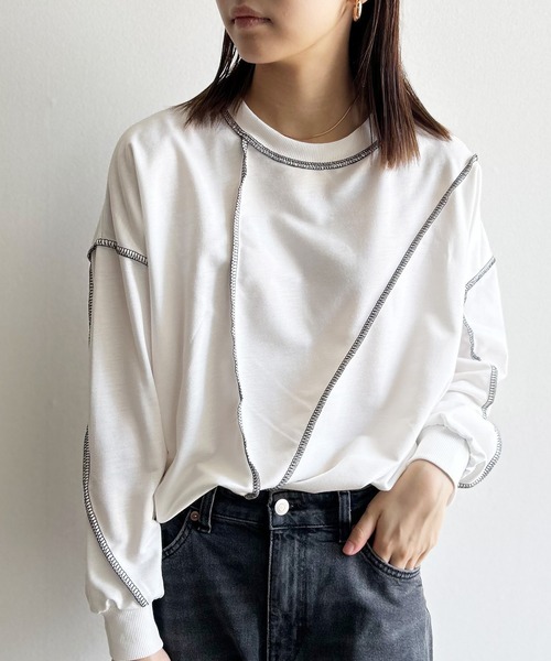 Kotoe(コトエ)の「ステッチ ドロップショルダー ロンT ビッグシルエット 春 レディース(Tシャツ/カットソー・レディース・ホワイト/ブラック・FREE)」の14枚目の写真