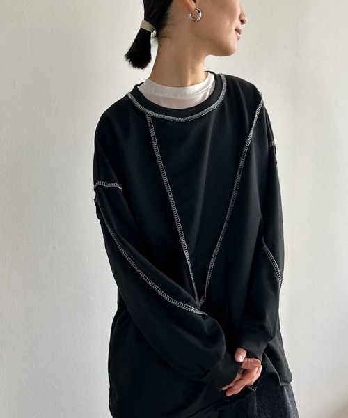 Kotoe(コトエ)の「ステッチ ドロップショルダー ロンT ビッグシルエット 春 レディース(Tシャツ/カットソー・レディース・ホワイト/ブラック・FREE)」の13枚目の写真