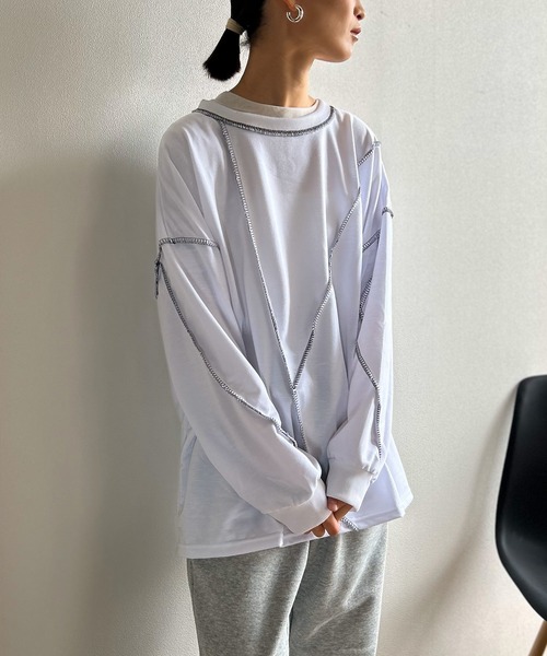 Kotoe(コトエ)の「ステッチ ドロップショルダー ロンT ビッグシルエット 春 レディース(Tシャツ/カットソー・レディース・ホワイト/ブラック・FREE)」の12枚目の写真
