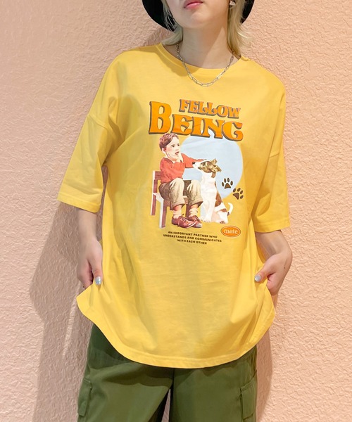 SpRay（スプレイ）の「レトロＢＯＹビッグＴシャツ（Tシャツ/カットソー・レディース・オートミール/スミクロ/イエロー/アイボリー/オフホワイト・FREE）」の5枚目の写真