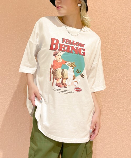 SpRay（スプレイ）の「レトロＢＯＹビッグＴシャツ（Tシャツ/カットソー・レディース・オートミール/スミクロ/イエロー/アイボリー/オフホワイト・FREE）」の3枚目の写真