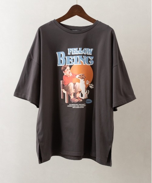 SpRay（スプレイ）の「レトロＢＯＹビッグＴシャツ（Tシャツ/カットソー・レディース・オートミール/スミクロ/イエロー/アイボリー/オフホワイト・FREE）」の9枚目の写真