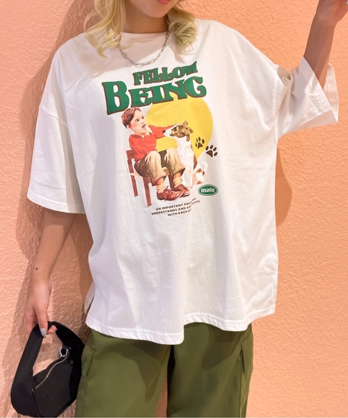 SpRay（スプレイ）の「レトロＢＯＹビッグＴシャツ（Tシャツ/カットソー・レディース・オートミール/スミクロ/イエロー/アイボリー/オフホワイト・FREE）」の21枚目の写真