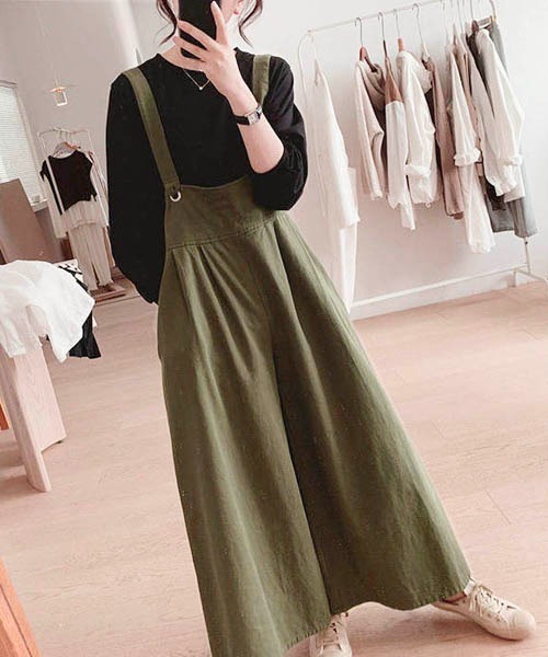 gossip!ロサンゼルス(ゴシップロサンゼルス)の「オールインワン ワイドパンツサロペット(サロペット/オーバーオール・レディース・カーキ/ブラック/ベージュ・FREE)」の8枚目の写真