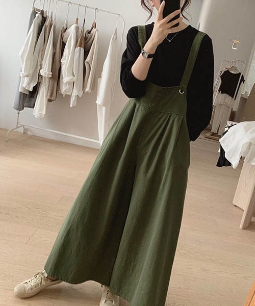gossip!ロサンゼルス(ゴシップロサンゼルス)の「オールインワン ワイドパンツサロペット(サロペット/オーバーオール・レディース・カーキ/ブラック/ベージュ・FREE)」の10枚目の写真