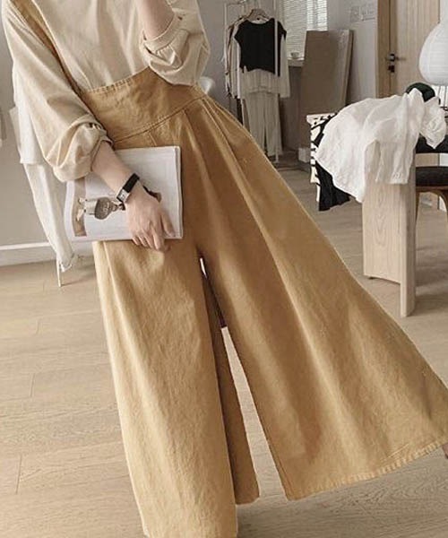 gossip!ロサンゼルス(ゴシップロサンゼルス)の「オールインワン ワイドパンツサロペット(サロペット/オーバーオール・レディース・カーキ/ブラック/ベージュ・FREE)」の14枚目の写真