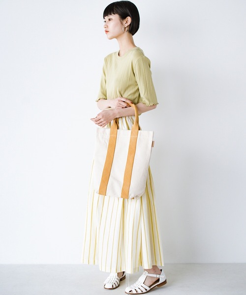 haco!（ハコ）の「【Threev】ロゴ刺繍入りトートバッグ（トートバッグ・レディース・キナリ/ブラック・ONE SIZE）」の6枚目の写真