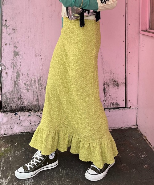 mi via loca（ミヴィアロカ）の「花柄レースジャガードペプラムスカート（スカート・レディース・ブラック/イエロー/アイボリー/オフホワイト・FREE）」の9枚目の写真