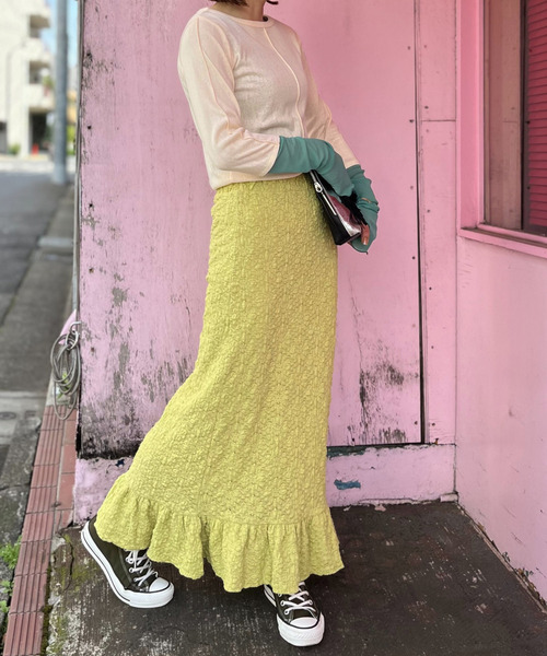 mi via loca（ミヴィアロカ）の「花柄レースジャガードペプラムスカート（スカート・レディース・ブラック/イエロー/アイボリー/オフホワイト・FREE）」の16枚目の写真