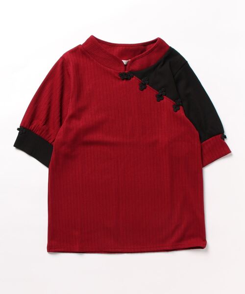 axes femme（アクシーズファム）の「チャイナ釦バイカラープルオーバー（Tシャツ/カットソー・レディース・レッド/サックスブルー/ブラック・FREE）」の7枚目の写真