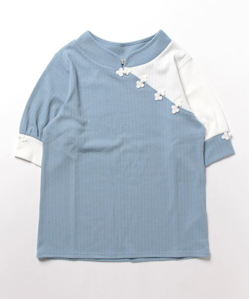 axes femme（アクシーズファム）の「チャイナ釦バイカラープルオーバー（Tシャツ/カットソー・レディース・レッド/サックスブルー/ブラック・FREE）」の6枚目の写真