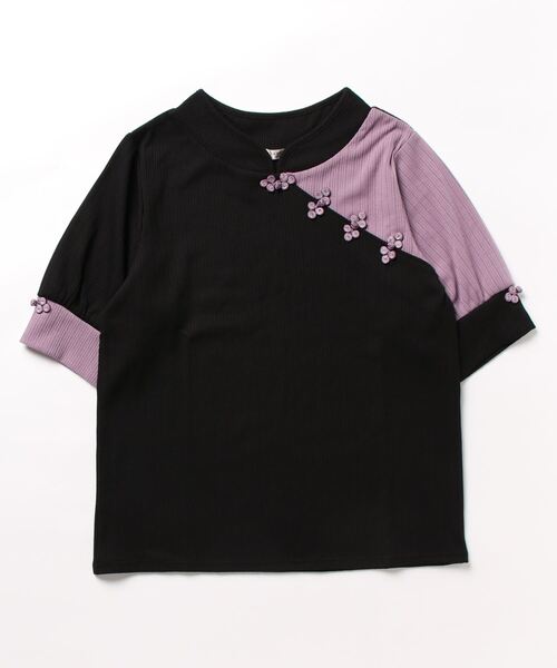 axes femme（アクシーズファム）の「チャイナ釦バイカラープルオーバー（Tシャツ/カットソー・レディース・レッド/サックスブルー/ブラック・FREE）」の5枚目の写真