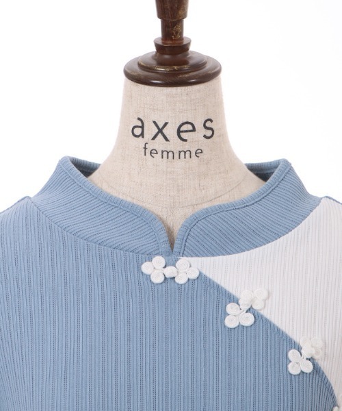 axes femme（アクシーズファム）の「チャイナ釦バイカラープルオーバー（Tシャツ/カットソー・レディース・レッド/サックスブルー/ブラック・FREE）」の21枚目の写真